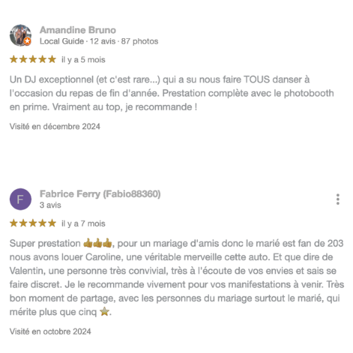 Témoignage client cinq étoiles sur les prestations de Rozowski Events pour un mariage réussi