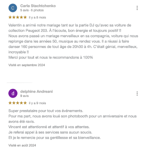 Témoignage client cinq étoiles sur les prestations de Rozowski Events pour un mariage réussi